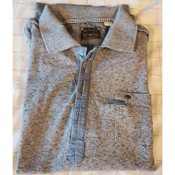 Diesel Co Work Wear Polo Shirt Men M SLIM FIT Gray Cotton Stretch Short Sleeve - Picture 8 of 8